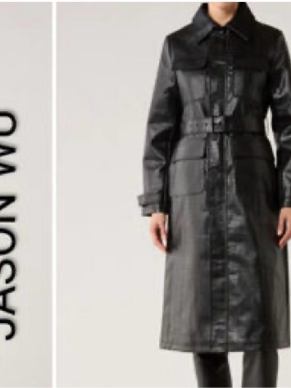 Jason Wu Black Faux-Leather Belted Trench Coat